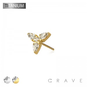 IMPLANT GRADE TITANIUM THREADLESS PUSH IN CZ TEARD DROP TRIADE ARCH TOP PART